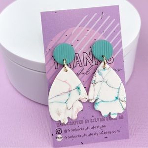 Marbled Howlite Pattern Line Texture Dangle Earrings Polymer Clay Handma…